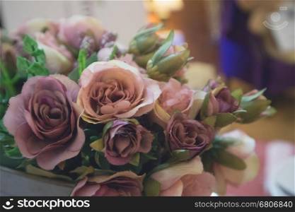 artificial pink rose bouquet - soft focus and vintage tone