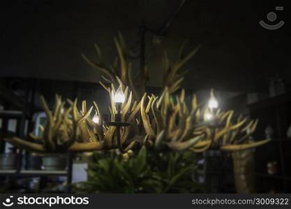 Artificial reindeer antlers light lamp, stock photo
