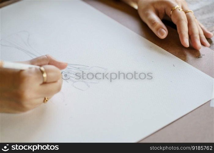 Artist drawing by pencil. woman drawing sketching Art Painting For Beginners hobby art therapy.