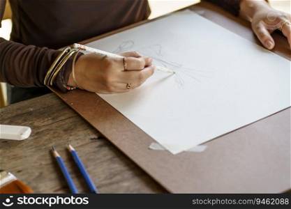 Artist drawing by pencil. woman drawing sketching Art Painting For Beginners hobby art therapy.