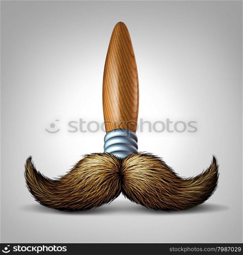 Artist moustache brush concept as a paintbrush with a wooden handle shaped as the facial hairs of a man as a symbol of creative painting arts and the culture of visual design and crafts history.