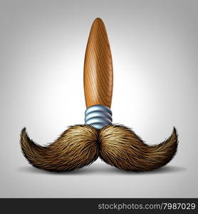 Artist moustache brush concept as a paintbrush with a wooden handle shaped as the facial hairs of a man as a symbol of creative painting arts and the culture of visual design and crafts history.