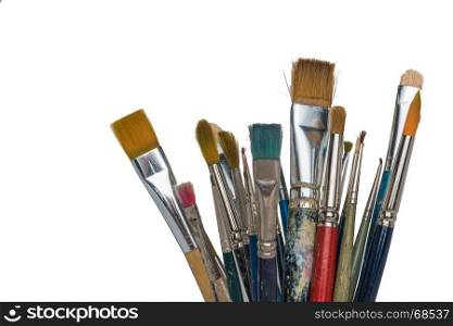 Artist paint brushes. Isolated with copy space