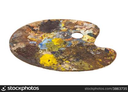 Artist palette with various colors isolated over white background
