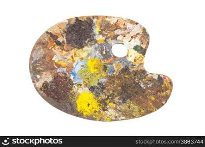 Artist palette with various colors isolated over white background