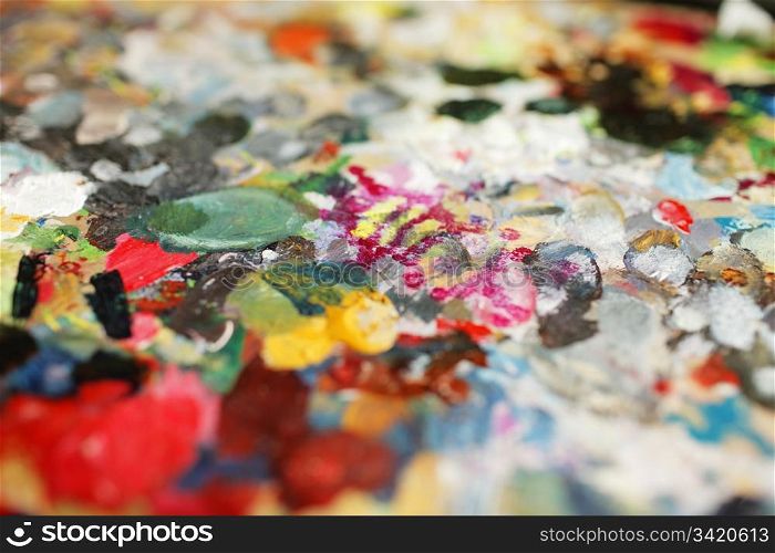Artist&rsquo;s palette with different colours.