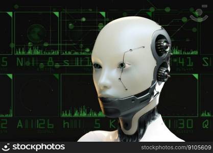 Artistic 3D illustration of a cyborg with artificial intelligence
