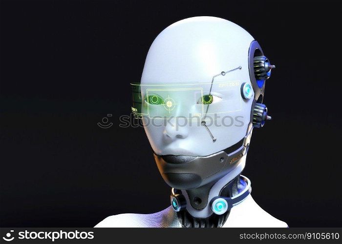 Artistic 3D illustration of a cyborg with artificial intelligence 