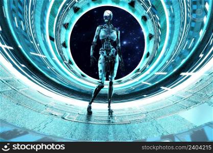 Artistic 3D illustration of a science fiction scene
