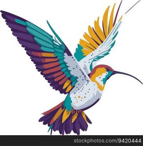 Artistic Avian Elegance  Vintage Flat Design Hummingbird with Colorful Tones for T-Shirt Graphic