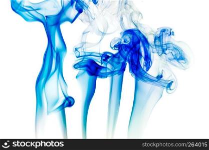 Artistic blue smoke of incence sticks isolated at white background. Artistic smoke of incence stick isolated at white background
