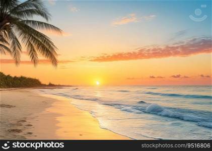 Artistic Depiction of a Beautiful Sunrise over a Tropical Beach. Generative AI.