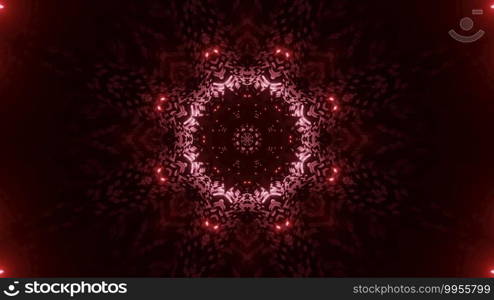 Artistic elegant 3d illustration abstract background with glowing red colored round space tunnel and sparkling stars in darkness. Red science fiction space tunnel 3d illustration