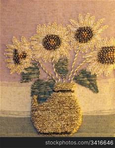 artistic painting of sunflowers handwoven