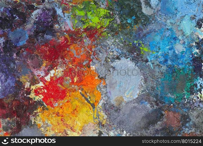 Artists oil paints multi coloured close up semi abstract