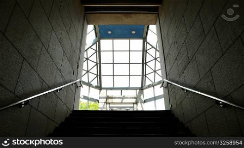 Ascending stairway entrance.