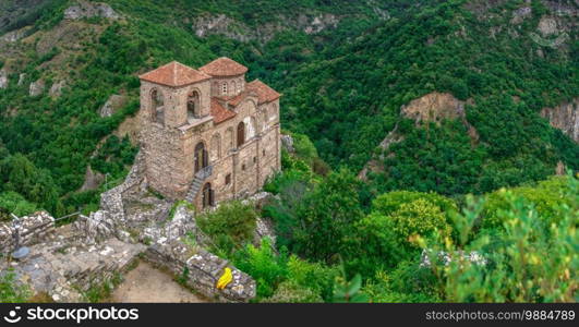 Asenovgrad, Bulgaria 24.07.2019. Asens Fortress in the Bulgarian Rhodope mountains on a cloudy summer day. Medieval Asens Fortress in Bulgaria