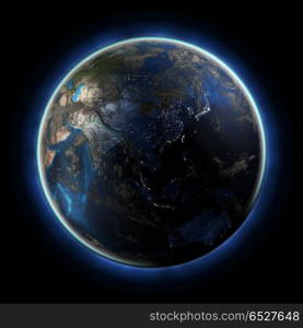 Asia 3d rendering planet. Asia 3d rendering planet. Earth map from NASA. Asia 3d rendering planet