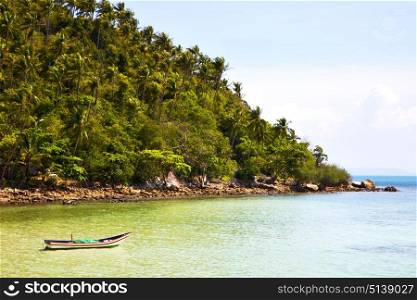 asia in the kho koh phangan isle white beach rocks house boat thailand and south china sea
