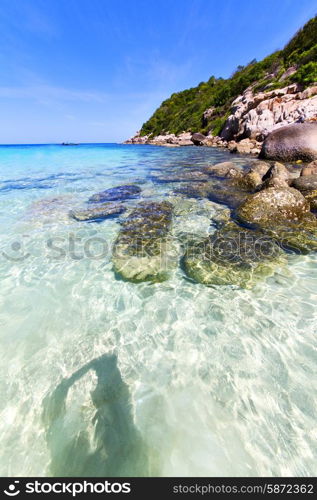 asia in the kho tao bay isle white beach rocks boat thailand and south china sea anchor