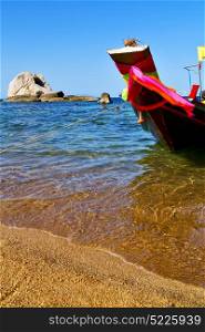 asia in the kho tao bay isle white beach rocks house boat thailand and south china sea anchor