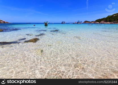asia in the kho tao bay isle white beach rocks house boat in thailand and south china sea
