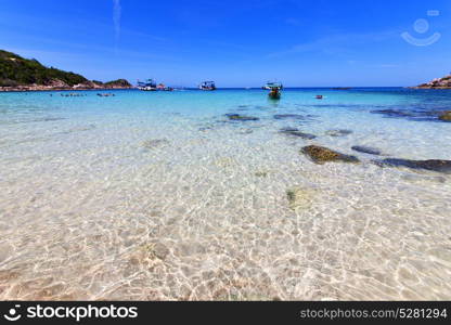 asia in the kho tao bay isle white beach rocks house boat in thailand and south china sea