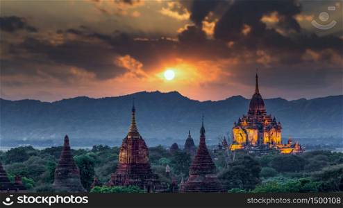 Asian ancient architecture archaeology temple in Bagan at sunset, Myanmar ananda temple in the Bagan Archaeological Zone Pagodas and temple of Bagan world heritage site, Myanmar, Asia.