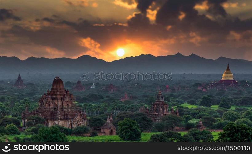 Asian ancient architecture archaeology temple in Bagan at sunset, Myanmar ananda temple in the Bagan Archaeological Zone Pagodas and temple of Bagan world heritage site, Myanmar, Asia.