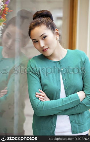 Asian beauty face closeup portrait with clean and fresh elegant lady