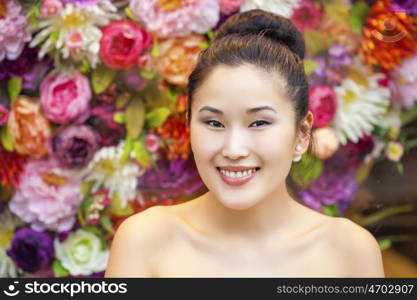 Asian beauty face closeup portrait with clean and fresh elegant lady