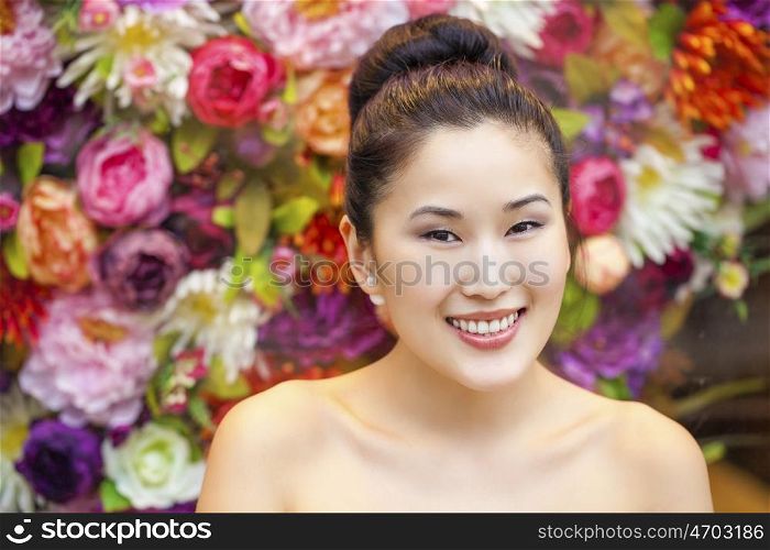 Asian beauty face closeup portrait with clean and fresh elegant lady