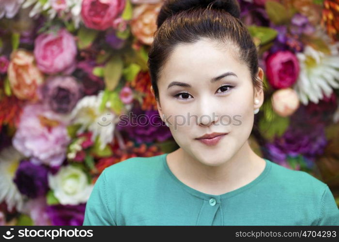 Asian beauty face closeup portrait with clean and fresh elegant lady