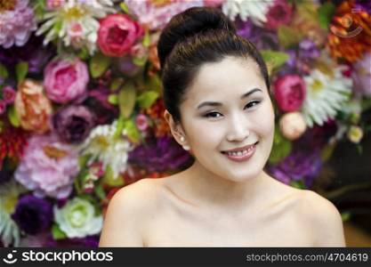 Asian beauty face closeup portrait with clean and fresh elegant lady