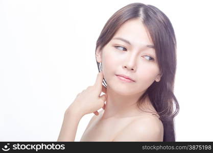 Asian beauty portrait of Chinese model with hand on face