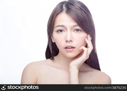 Asian beauty portrait of Chinese model with hand on face