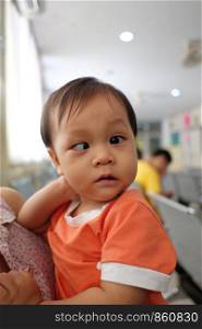 Asian boy with strabismus,Portrait of infant in concept of health and medical.