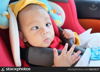 Asian boy with strabismus,Portrait of infant in concept of health and medical.