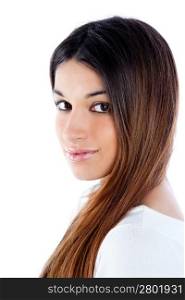 asian brunette indian woman with long hair portrait