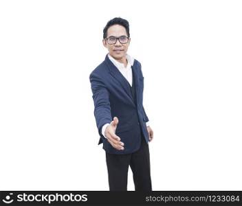 Asian business man hand shaking isolate on white background