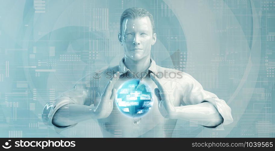 Asian Business Man Using Digital Solutions Technology Concept Art. Asian Business Man Using Digital Solutions