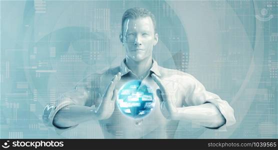 Asian Business Man Using Digital Solutions Technology Concept Art. Asian Business Man Using Digital Solutions