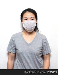 Asian business woman in casual with healthy face mark protect corona virus isolated on white background.The 2019-20 coronavirus outbreak is an ongoing outbreak of coronavirus disease 2019 (COVID-19).