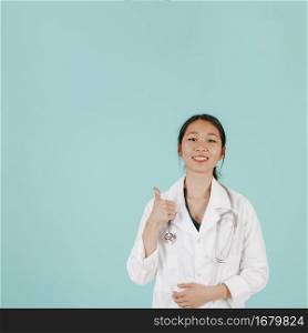 asian doctor gesturing thumb up