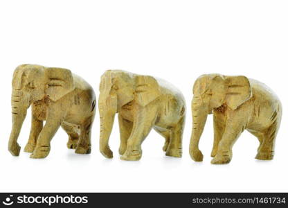Asian Elephant, Wooden Statute Isolated on White background