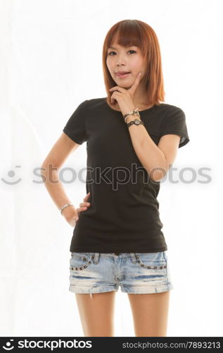 Asian female on isolated white background