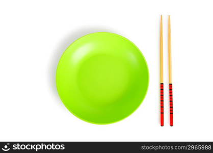 Asian food concept with plate and chopsticks