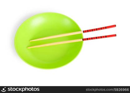 Asian food concept with plate and chopsticks