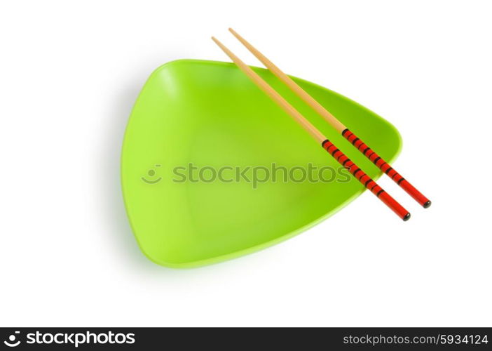 Asian food concept with plate and chopsticks