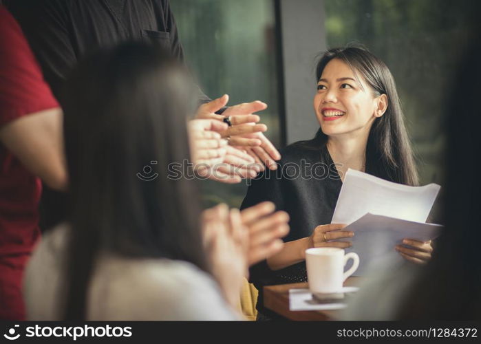 asian freelance team meeting with happiness in modern home office